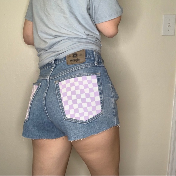 Wrangler Pants - WRANGLER Purple Checkered Pockets Relaxed Shorts